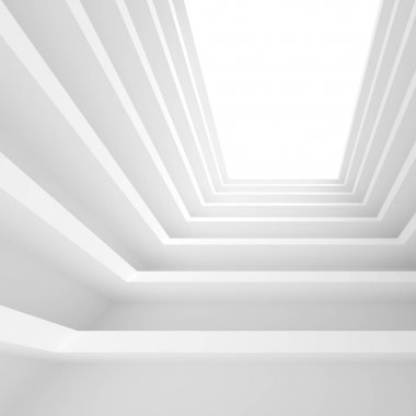 Fütüristik iç arka plan. Beyaz soyut oturma odası Conce