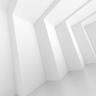 Fütüristik iç arka plan. Beyaz soyut oturma odası Conce