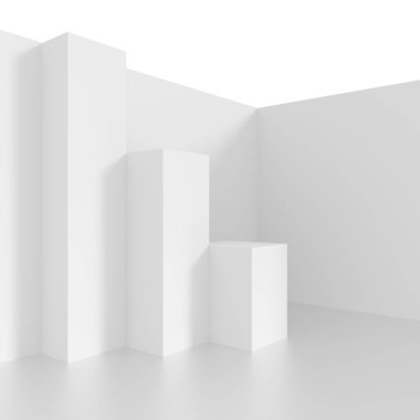 Fütüristik iç arka plan. Beyaz soyut oturma odası Conce