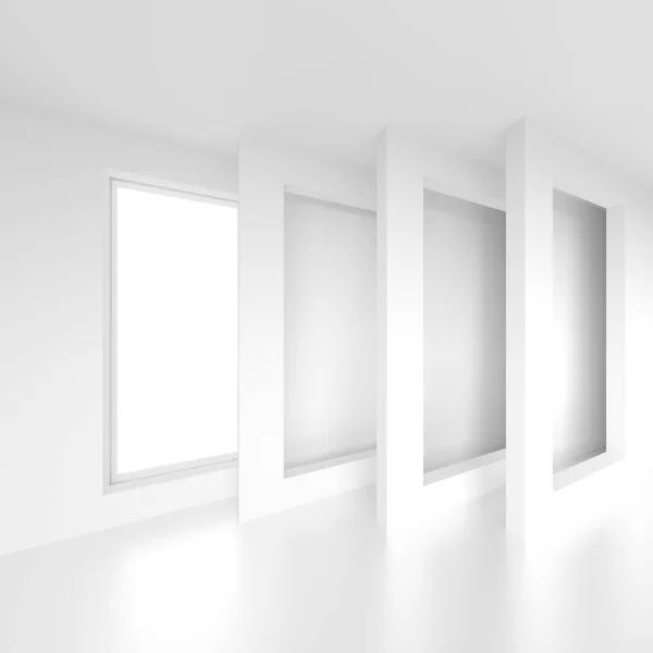 Abstrakta koncept. Vita moderna rum med fönster — Stockfoto