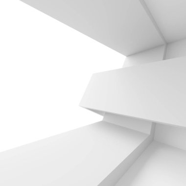 Beyaz Modern mimari arka plan. Soyut yapı taşları. En az geometrik şekiller tasarım. 3D render