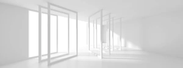 Futurisztikus belsőépítészet. Fehér szoba ablakkal. Minimalista — Stock Fotó