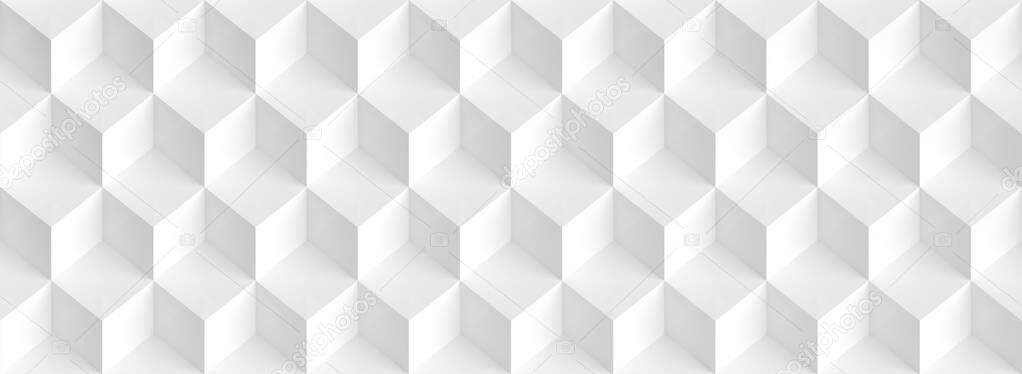 Abstract Cube Panoramic Background. White Graphic Design. 3d Illustration
