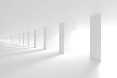 Sütun İç Tasarımının 3d İllüstrasyonu. Beyaz Modern Arkaplan
