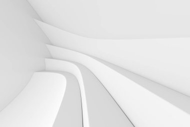 Beyaz mimari daire. Modern yapı tasarımı. Soyut şekiller kavisli. 3D render