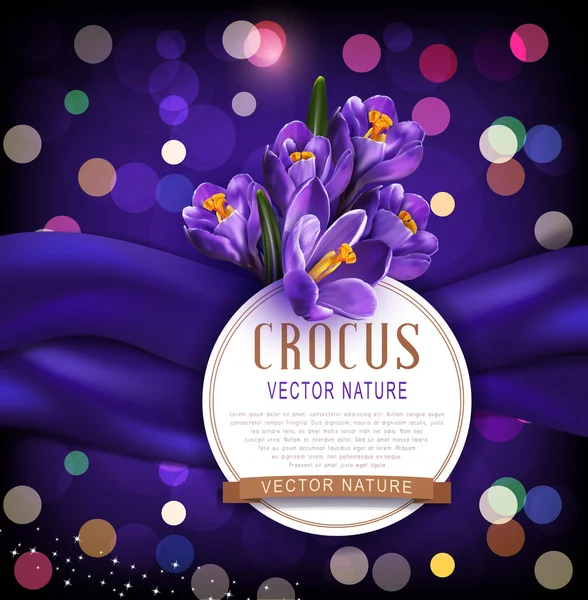 Carte de vœux avec crocus violets — Image vectorielle