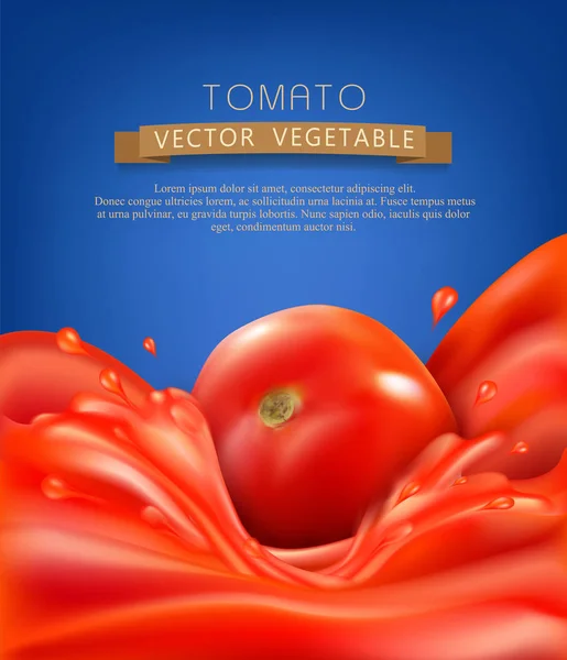 Salpicaduras, olas de jugo de tomate rojo — Vector de stock