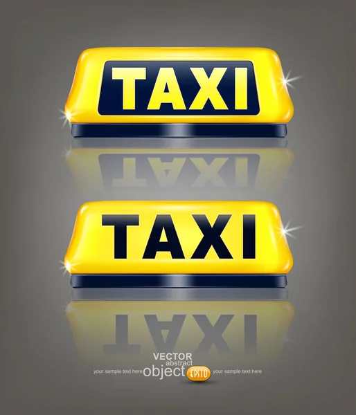 Ensemble vectoriel de panneaux de taxi avec réflexion, isolé sur fond gris — Image vectorielle