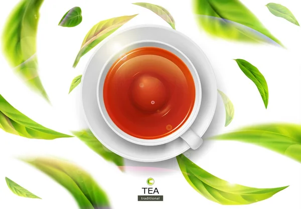 插图与绿茶的茶叶 — 图库矢量图片