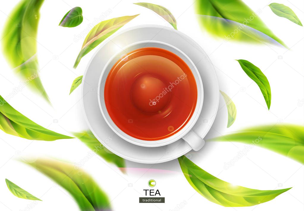  illustration with green tea leaves