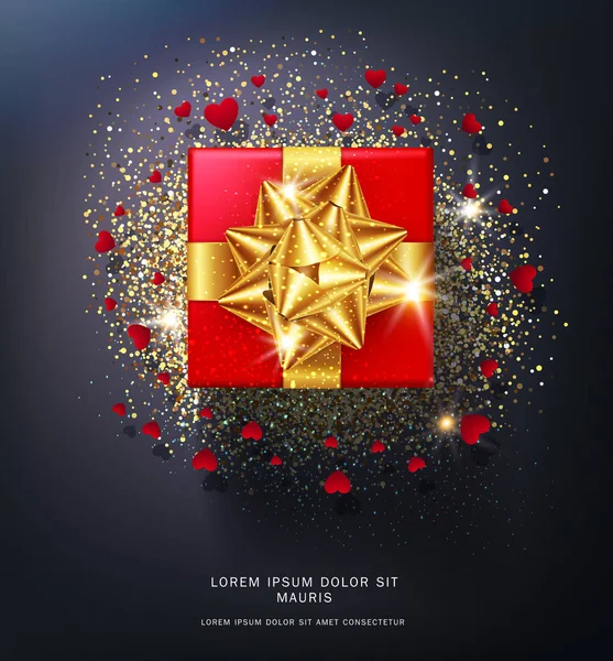 Червона подарункова коробка з золотим бантом — стоковий вектор