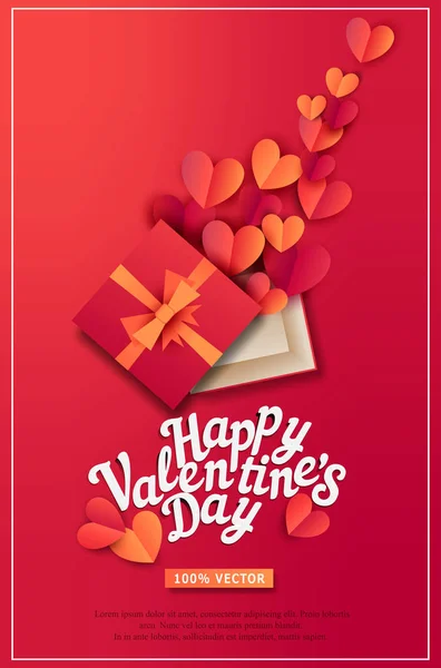 Векторная Иллюстрация Дню Святого Валентина Подарочной Коробкой Сердечками Бумаги — стоковый вектор