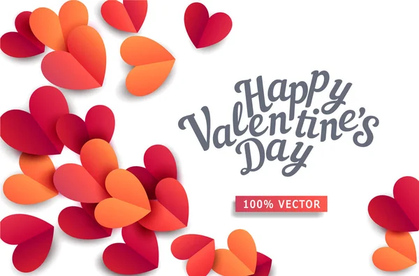 Vector Illustration Valentine Day Hearts Carved Paper White Background — Stock Vector