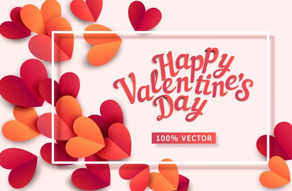 Vector Illustration Valentine Day Hearts Carved Paper Pink Background — Stock Vector