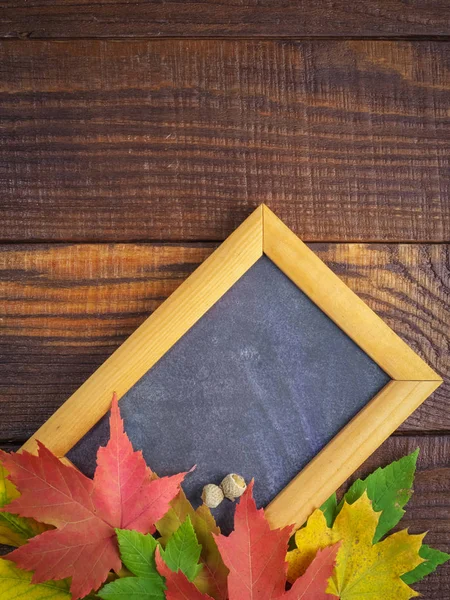 Herbst bunte Blätter mit Holzrahmen für Text — Stockfoto