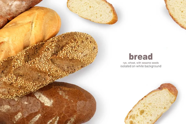 Ржаной хлеб, буханка пшеницы и багет с кунжутом. Sl — стоковое фото