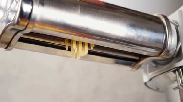 Slicing noodles with a special machine. Cooking phytuccini. — Stock Video