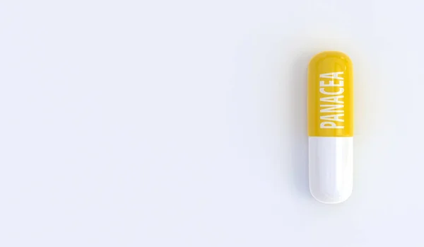 Medical Capsule Pill Inscription Panacea Light Background Close Illustration Top — Stock Photo, Image