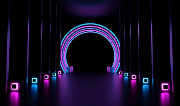 Illustrazione Render Portale Luminoso Luci Neon Sfondo Astratto Con Linee — Foto Stock