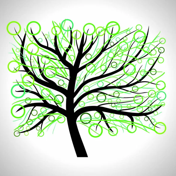 Árbol colorido abstracto con líneas, círculos . — Vector de stock