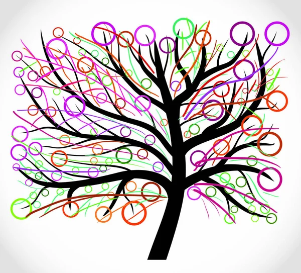 Árvore colorida abstrato com linhas, círculos . —  Vetores de Stock