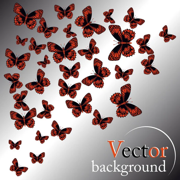 Red butterflies. Abstract background. — Stock Vector