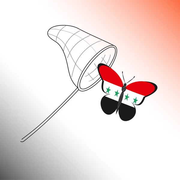 Бабочка с флагом Сирии и посадочной сетью — стоковый вектор