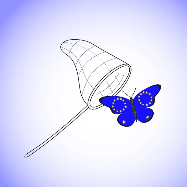 Метелик з прапором ЄС та посадки net — стоковий вектор