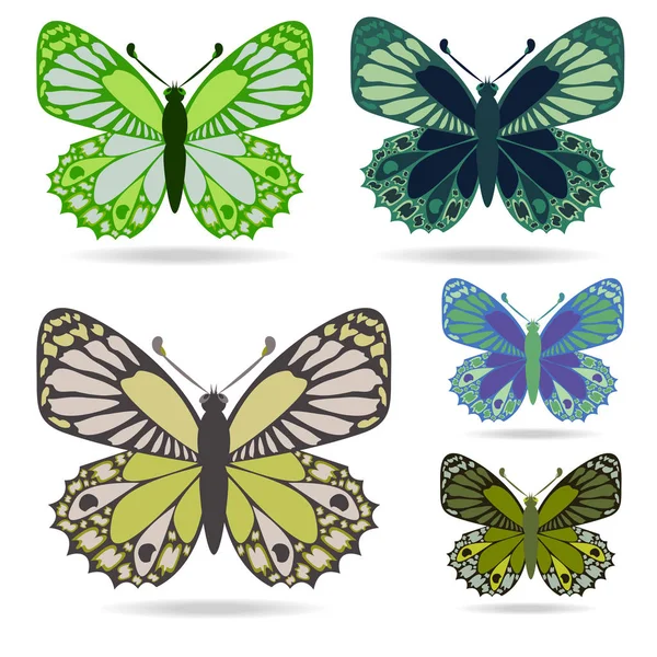 Conjunto de mariposas verdes . — Vector de stock