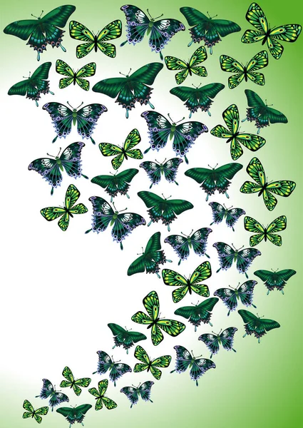 Green butterflies. Abstract background. — Stock Vector