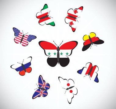 G8 ve Suriye ülkelerinin bayrakları ile Butterflis