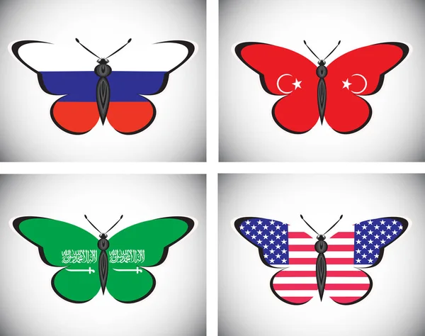 Butterflis med flaggor av länder — Stock vektor