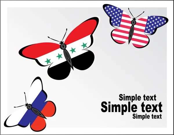 Бабочки с флагами России, США и Сирии — стоковый вектор