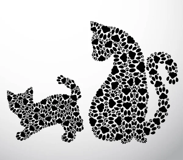 Silhouettes of cat and kittens from the cat paws — Stock Vector