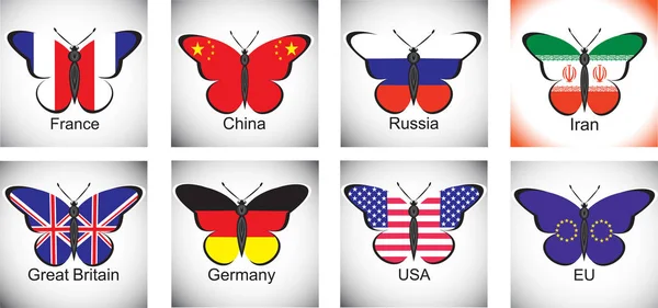 Fjärilar med flaggor av länder — Stock vektor