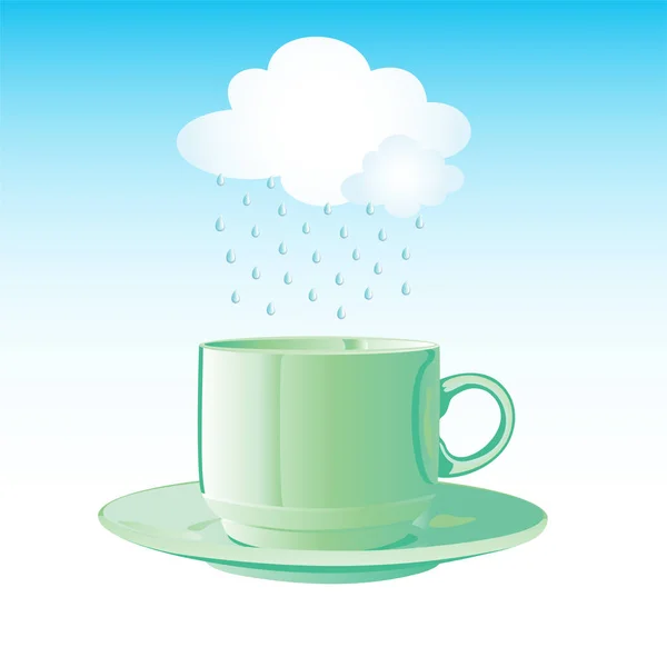 Taza verde realista y nube con lluvia — Archivo Imágenes Vectoriales