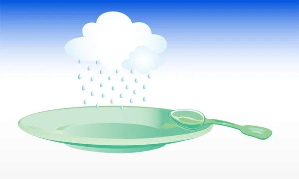 현실적인 녹색 접시와 비와 구름 — 스톡 벡터