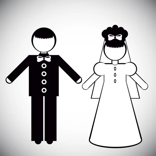 Silhouetten van de bruid en bruidegom — Stockvector
