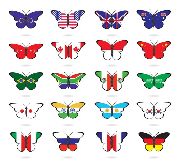 Бабочки с флагами стран — стоковый вектор