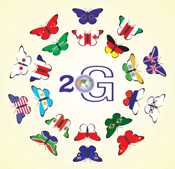Butterflies with flags of the countries — Stock Vector