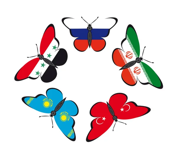 Бабочки с флагами стран — стоковый вектор