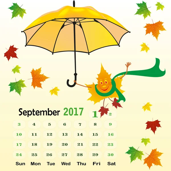 Calendar template for the month September — Stock Vector