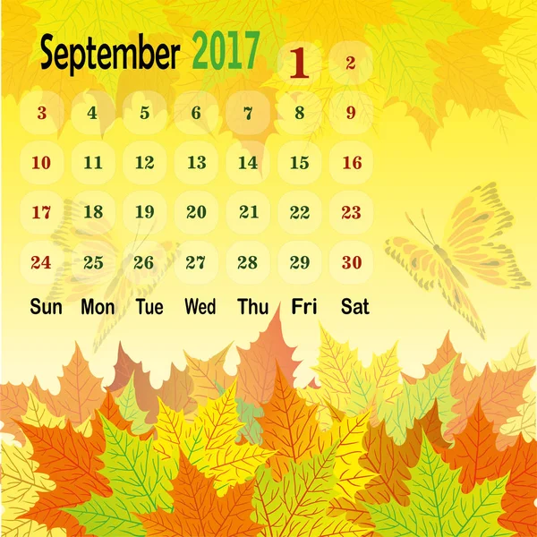 Calendar template for the month September — Stock Vector