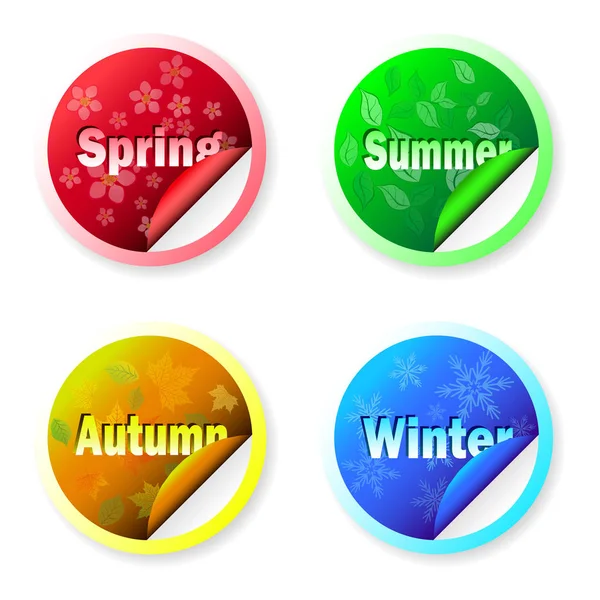 Conjunto de banderas de colores con las estaciones en forma de círculos. Plantilla para diseño — Vector de stock