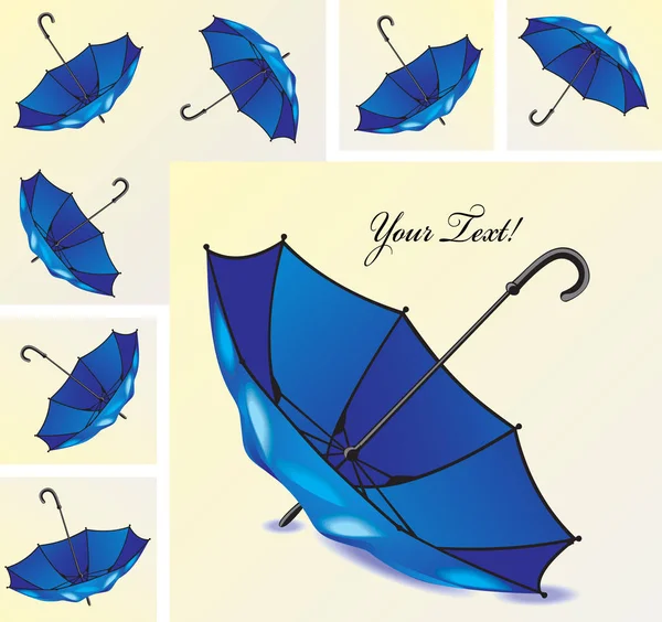 Σετ μπλε ομπρέλες σε διαφορετικές θέσεις — Διανυσματικό Αρχείο