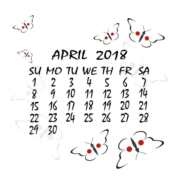 Calendário para 2018. Estilo japonês. O mês de abril — Vetor de Stock