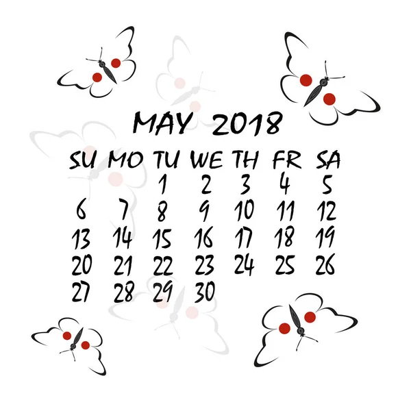 Calendário para 2018. Estilo japonês. O mês de maio — Vetor de Stock