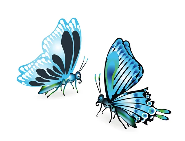 Mariposas azules sobre blanco — Vector de stock