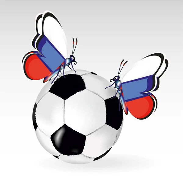 Fotbal fundal cu doi fluturi și steagul Rusiei — Vector de stoc