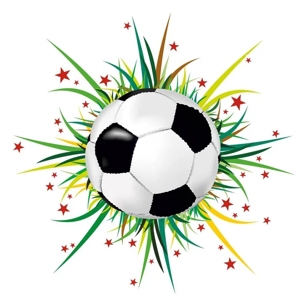 Fotbal minge pe fundalul de iarbă și stele — Vector de stoc
